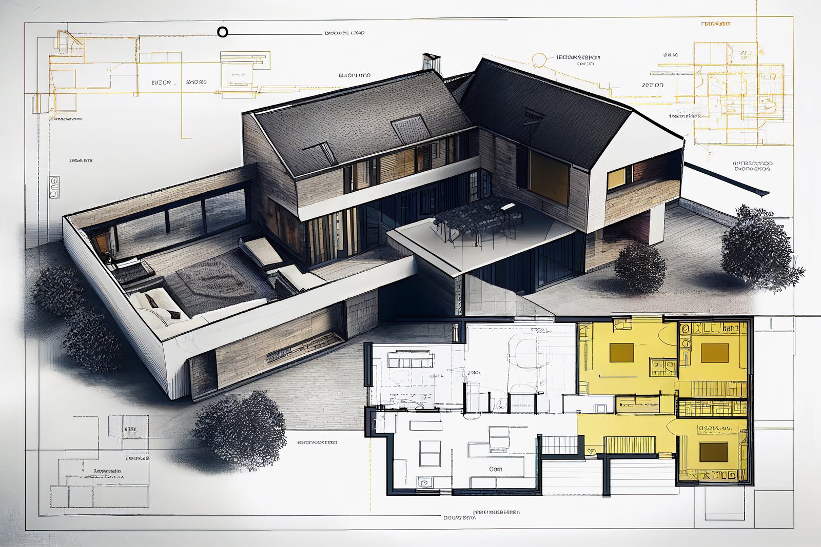 House plan and architecture. Construction of a house. AI Generated