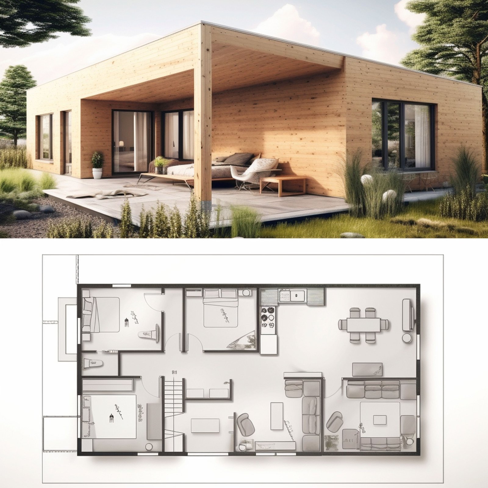 Photo 3d rendering of modern house